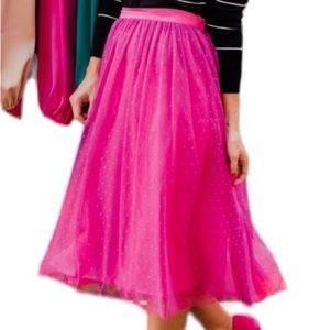Gibsonlook x Hi Sugarplum Pink & Red Swiss Dot Midi Tulle Skirt NWT Sz Med NWT